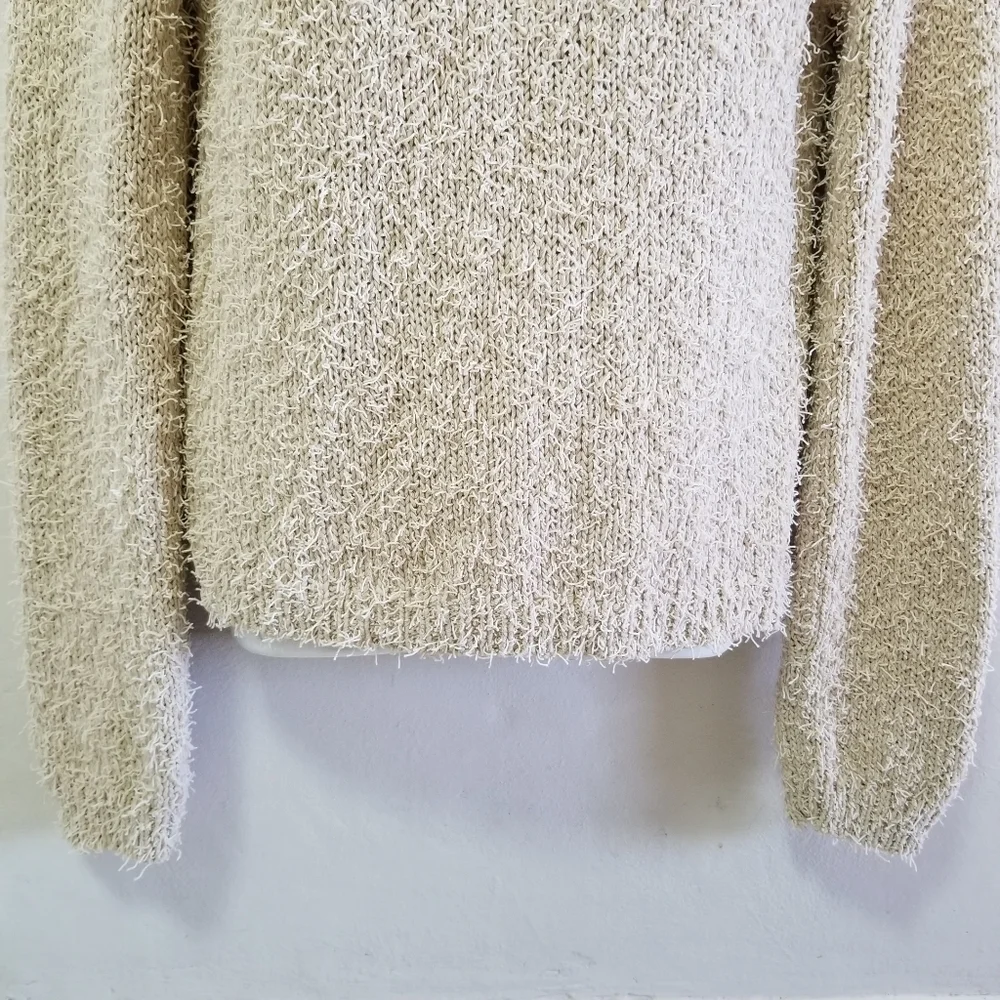 Alexis Womens Sweater Cropped Beige Cream Textured Tab Hue Side Slit Scoop M